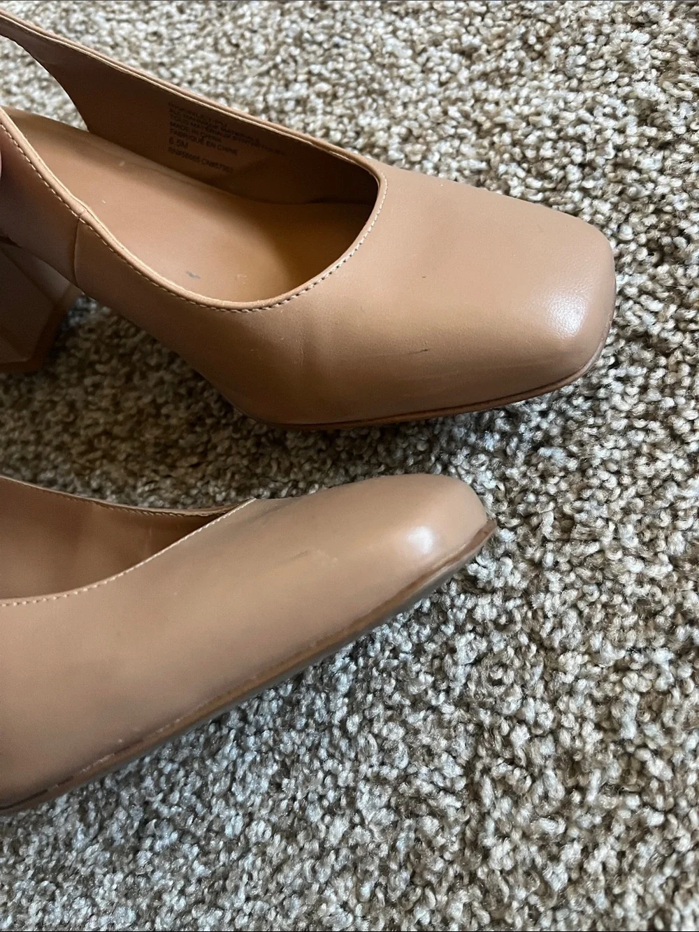 Slingback Block Heel Pumps in Tan Leather